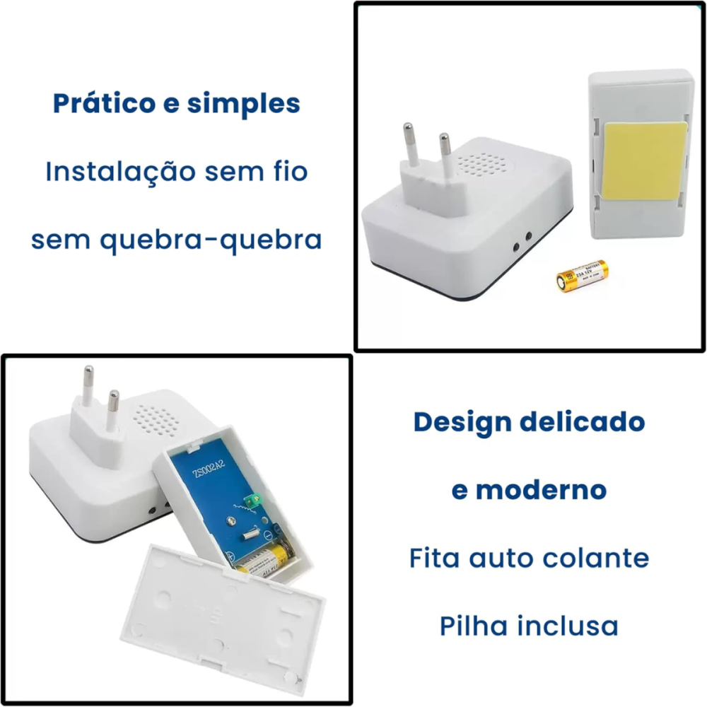 Campainha Sem Fio Com Pilha Alcance 10 Metros Altomex DB-103 / ML-A18 Campainha Sem Fio Com Pilha Alcance 10 Metros Altomex DB-103 / ML-A18